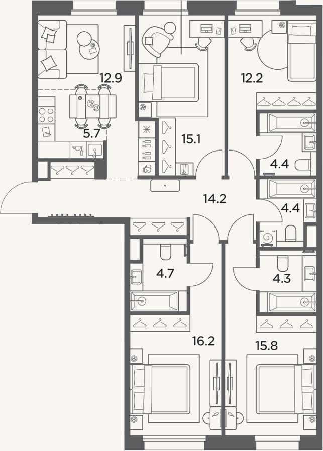 Планировка: 4+ к, 109,9 м²