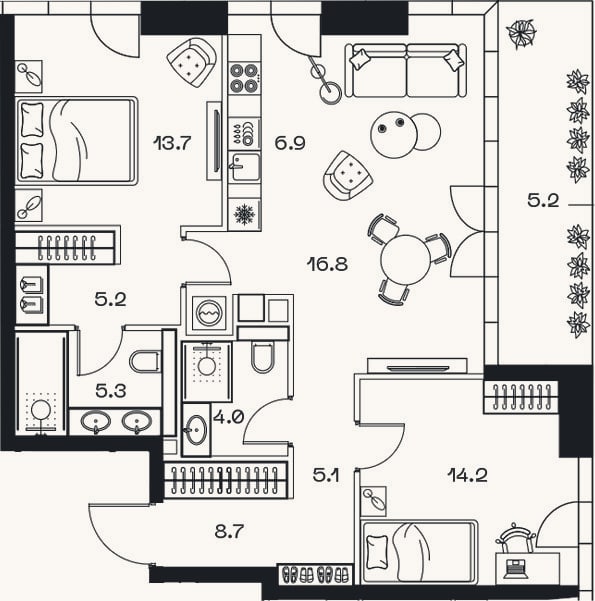 Планировка: 3-к, 80,8 м²