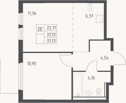 Планировка: 2-к, 37,7 м²