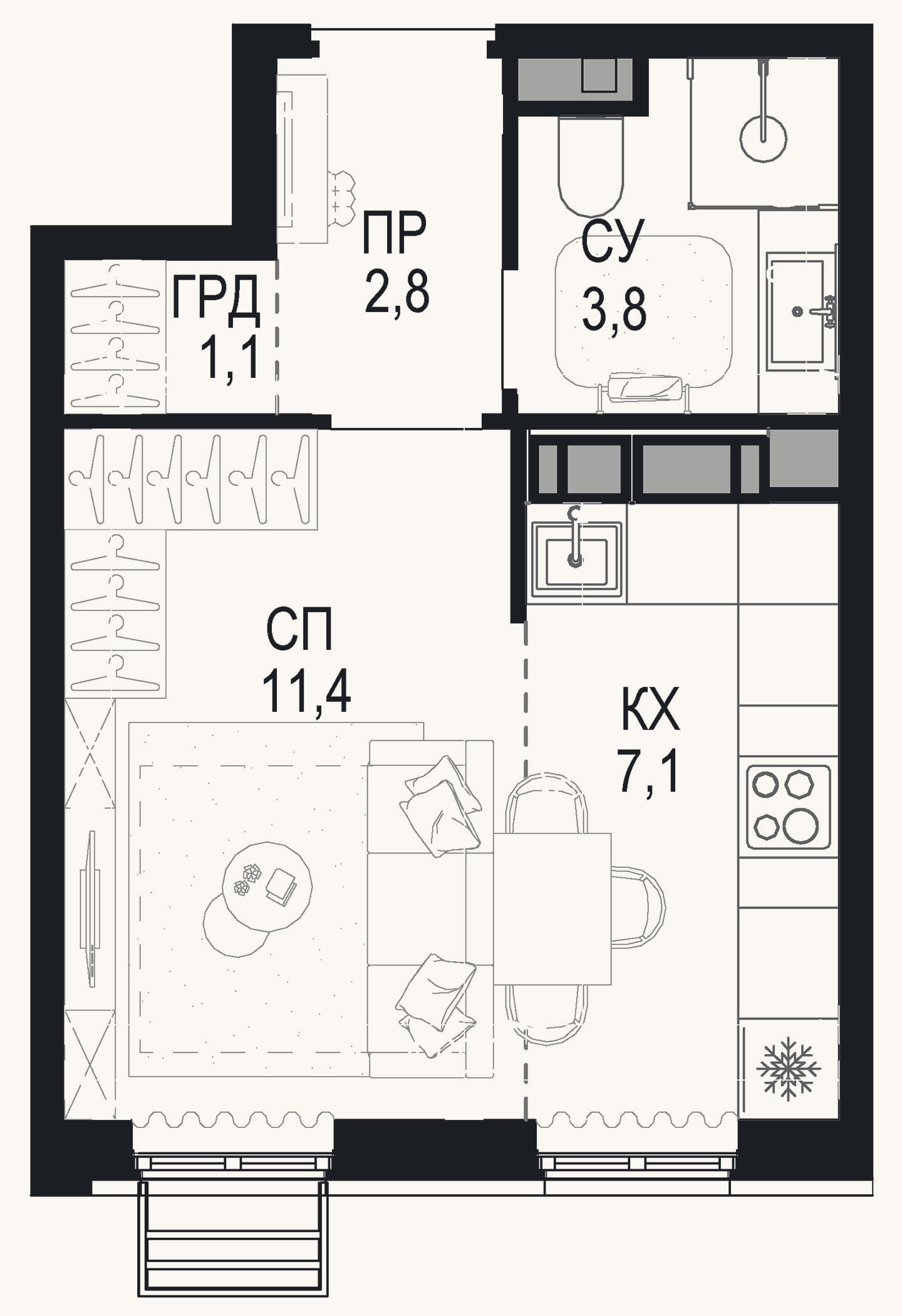 Планировка: Студия, 26,2 м²