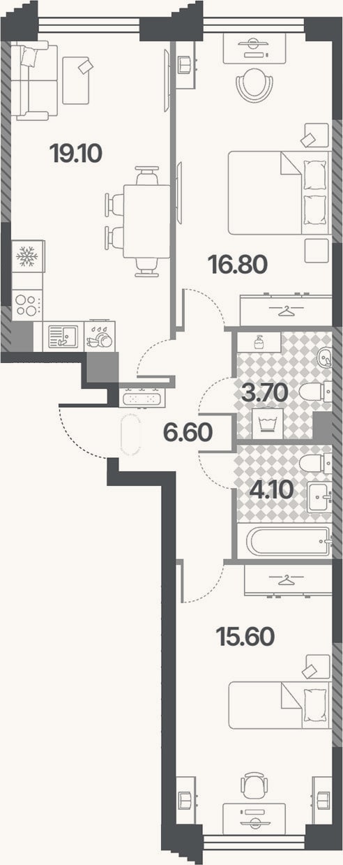 Планировка: 3-к, 65,9 м²