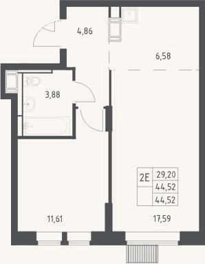 Планировка: 2-к, 44,5 м²