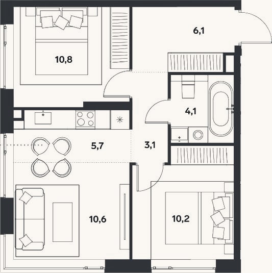Планировка: 3-к, 50,6 м²