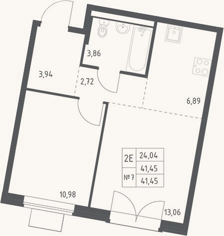 Планировка: 2-к, 41,5 м²