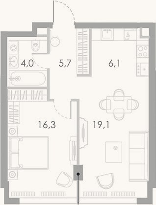 Планировка: 2-к, 51,2 м²