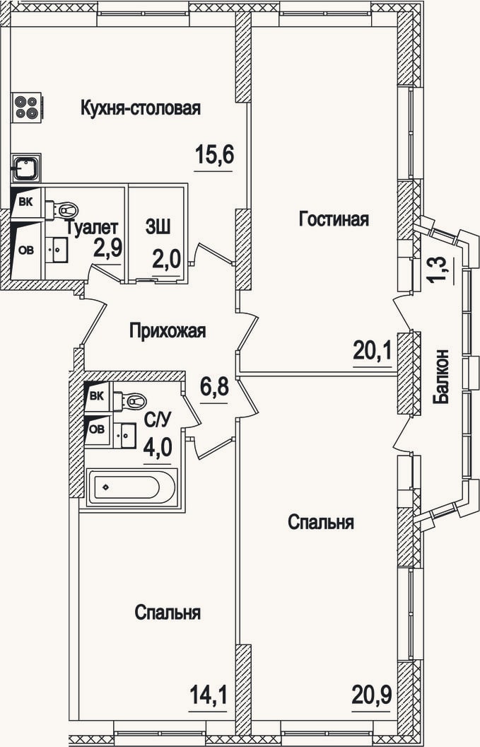 Планировка: 4+ к, 86,4 м²