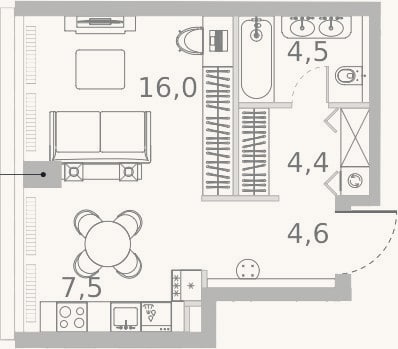 Планировка: Студия, 37 м²