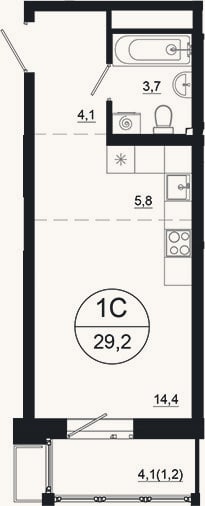 Планировка: Студия, 28 м²