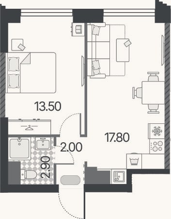 Планировка: 2-к, 36,2 м²