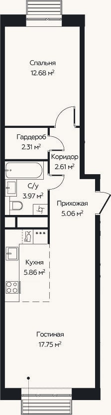 Планировка: 2-к, 50,2 м²