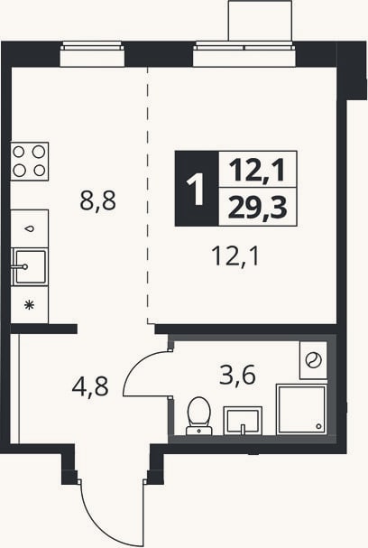 Планировка: Студия, 29,3 м²