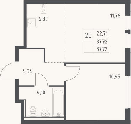 Планировка: 2-к, 37,7 м²