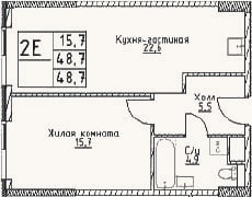 Планировка: 2-к, 48,7 м²