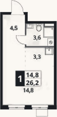 Планировка: Студия, 26,2 м²