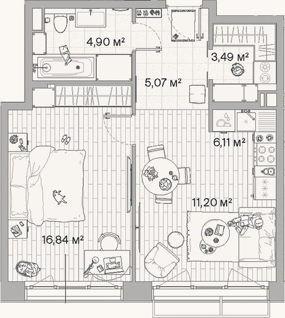 Планировка: 2-к, 47,6 м²