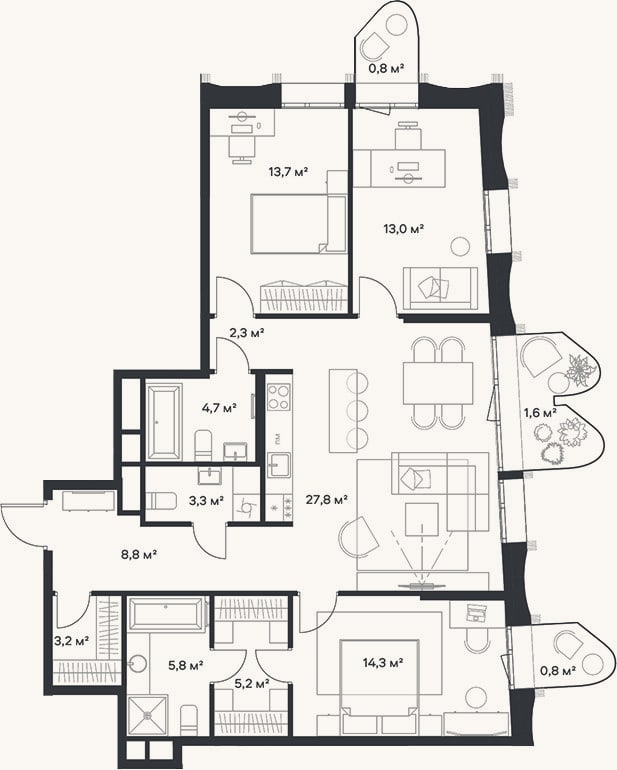 Планировка: 4+ к, 102,1 м²