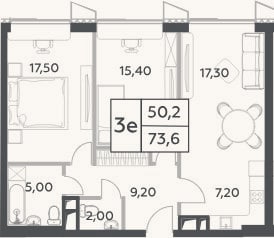 Планировка: 3-к, 73,6 м²