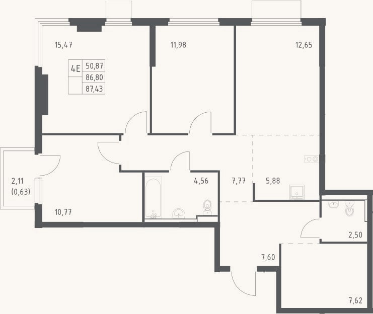 Планировка: 4+ к, 86,8 м²