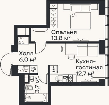 Планировка: 2-к, 36,2 м²