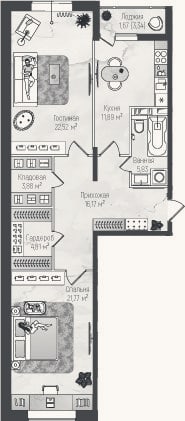 Планировка: 2-к, 86,9 м²