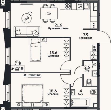 Планировка: 3-к, 67,3 м²