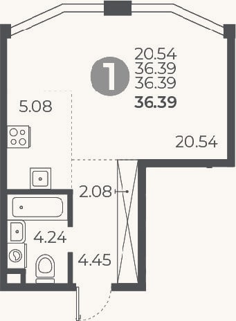 Планировка: Студия, 36,4 м²