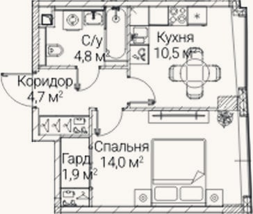Планировка: 1-к, 35,9 м²