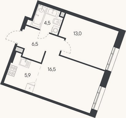Планировка: 2-к, 46,4 м²