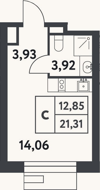 Планировка: Студия, 21,3 м²