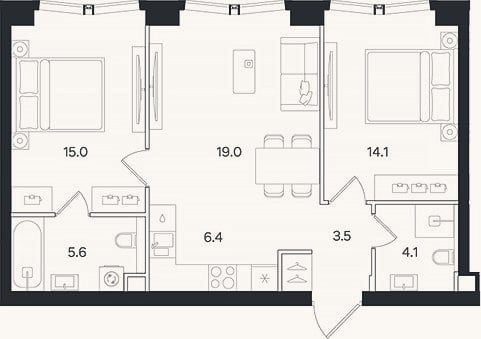 Планировка: 3-к, 67,7 м²