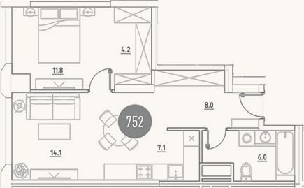 Планировка: 2-к, 51,2 м²