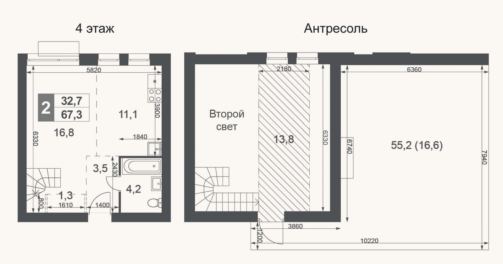 Планировка: 2-к, 50,7 м²