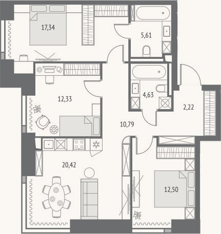 Планировка: 4+ к, 85,8 м²