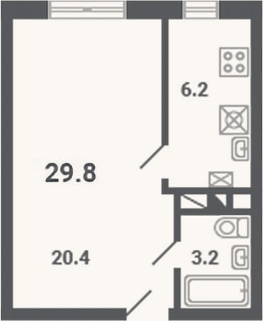 Планировка: 1-к, 29,8 м²