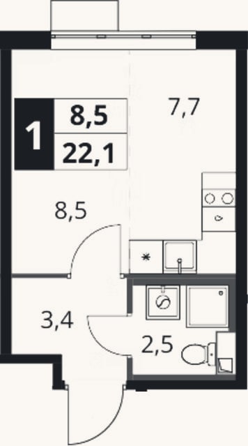 Планировка: Студия, 22,1 м²