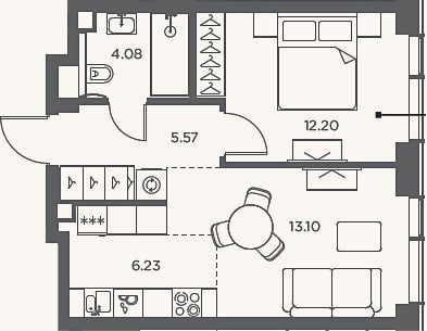 Планировка: 2-к, 41,2 м²
