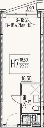 Планировка: Студия, 21,6 м²