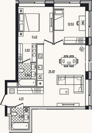 Планировка: 3-к, 64,7 м²