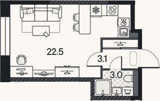Планировка: Студия, 28,6 м²