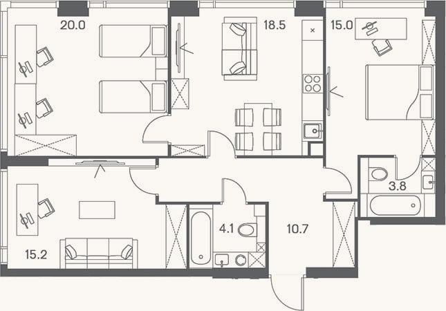Планировка: 4+ к, 87,3 м²