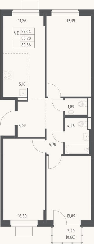 Планировка: 4+ к, 80,2 м²