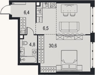 Планировка: Студия, 48,3 м²