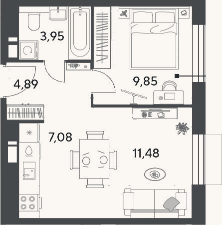 Планировка: 2-к, 37,3 м²