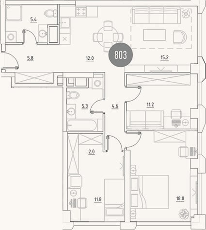Планировка: 4+ к, 91,3 м²