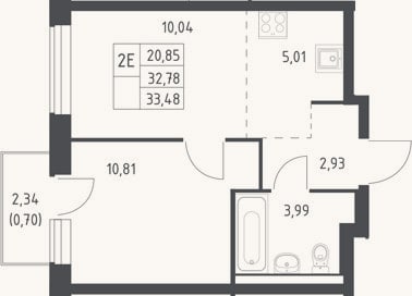 Планировка: 2-к, 32,8 м²