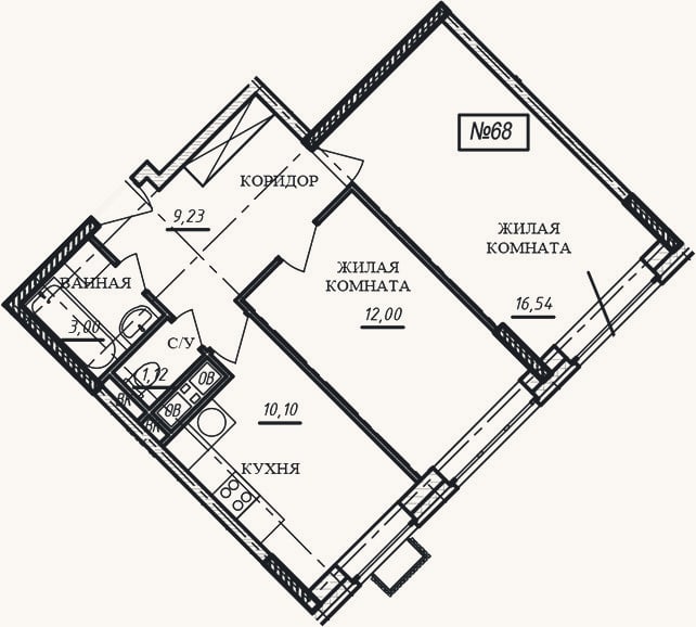 Планировка: 2-к, 52 м²