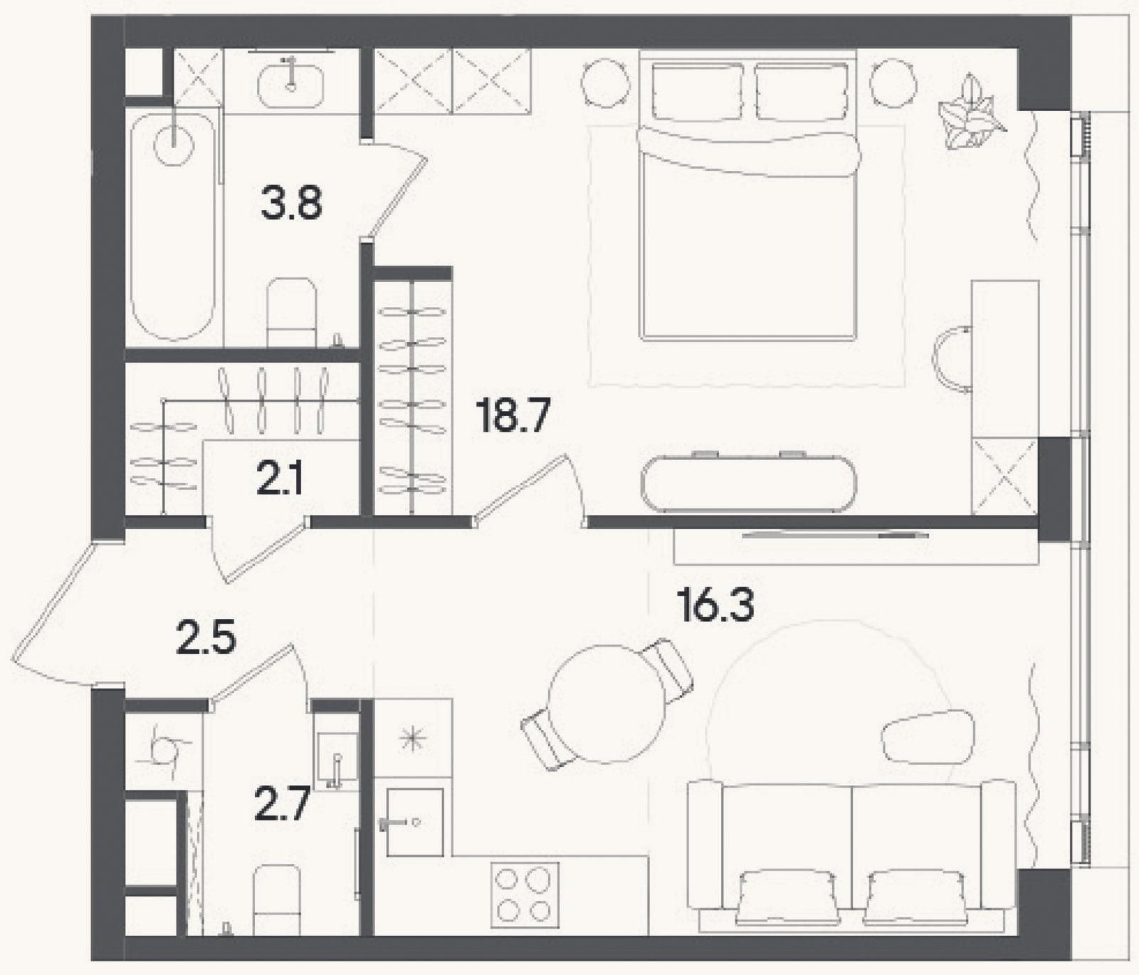 Планировка: 2-к, 46,9 м²
