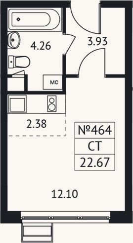 Планировка: Студия, 22,7 м²