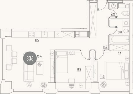 Планировка: 3-к, 64,8 м²
