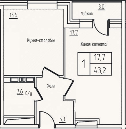 Планировка: 2-к, 40,2 м²
